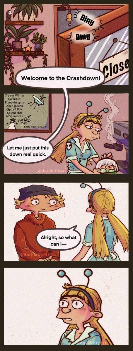 darkkittyart's tweet photo. How lucky are we that our souls get to greet each other in every lifetime. ☕️ 🌊 

[ Hey Arnold / Patakis mini comic ]
#thepatakisweek #heyarnold #shortaki https://t.co/2S2yr0wpiF