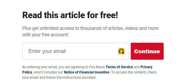 5Moggies's tweet photo. @FoxNews What's up with having to provide an email to read your leading stories? It's not "free". You have to provide an email. Time for a new news source. @FoxNews is not it anymore. https://t.co/vQryHt67JW