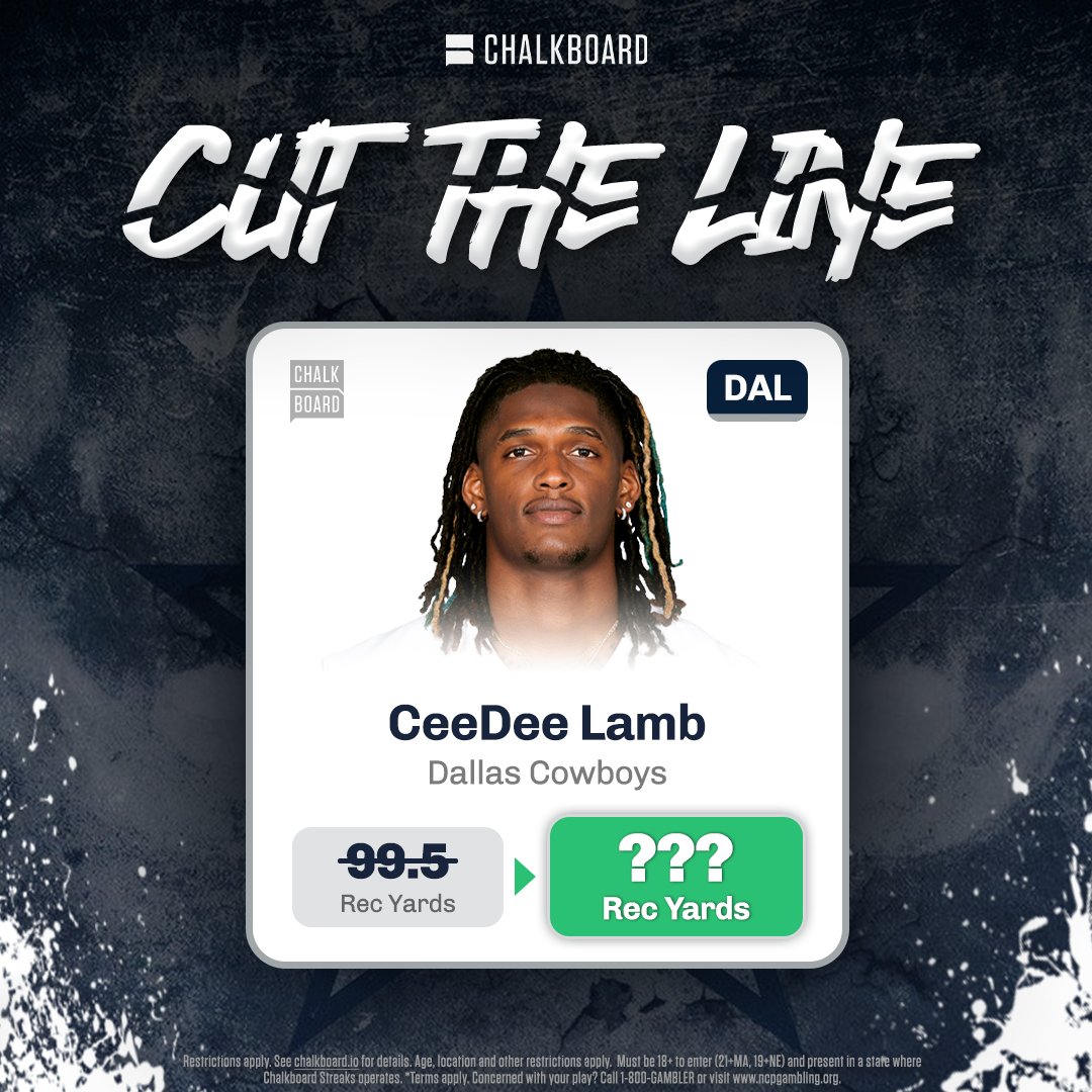 ✂️ CUT THE LINE ✂️ 

For every 100 RT's, we'll drop CeeDee Lamb by 10 receiving yards!

Ends at 3pm ET ⌛️