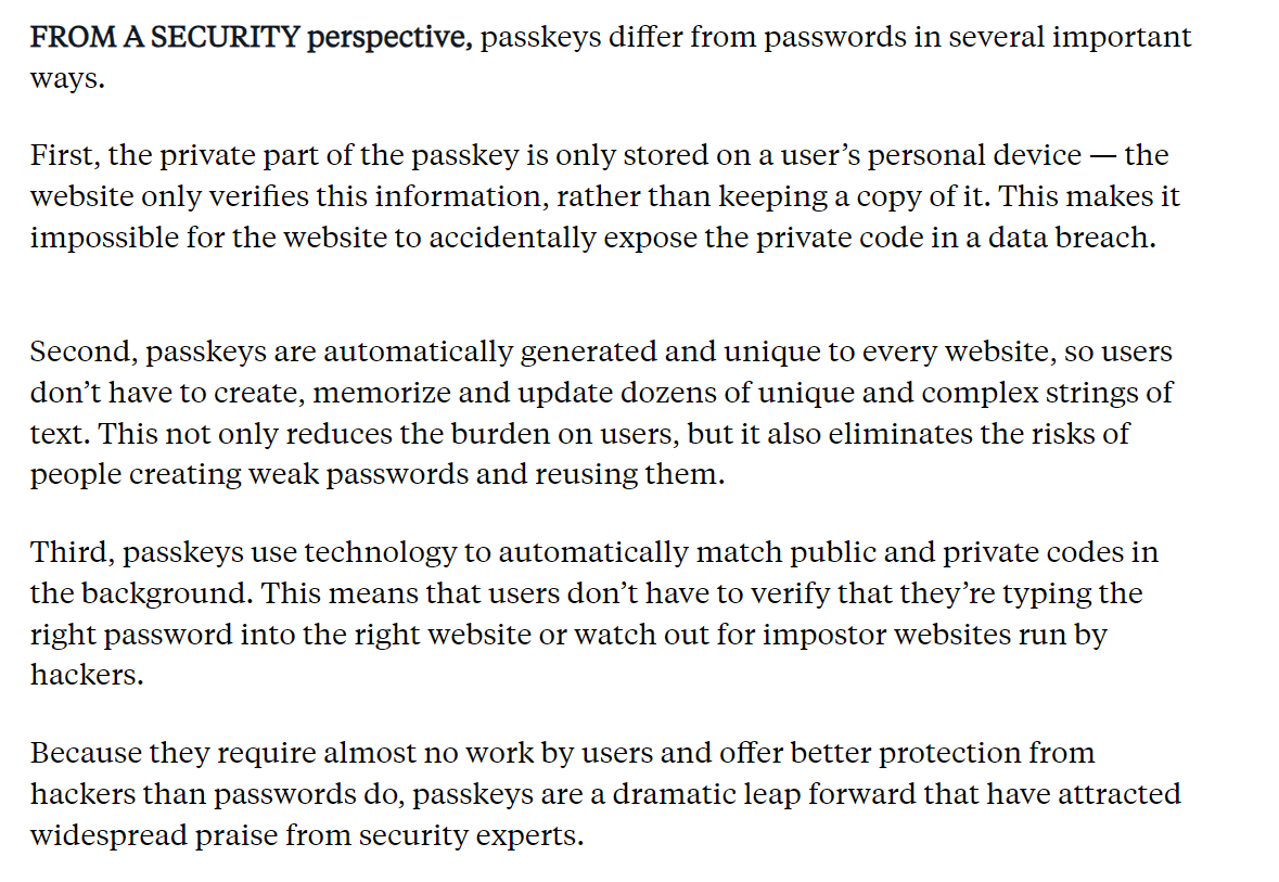 ericgeller's tweet photo. Is the death of the password in sight?

2023 was the year that passkeys started to take off, and 2024 will be even bigger.

My new story explains what passkeys are, how they went mainstream this year, and what's ahead for this password killer.

https://t.co/WkB4CU4NlS https://t.co/CcQoD2eXSs