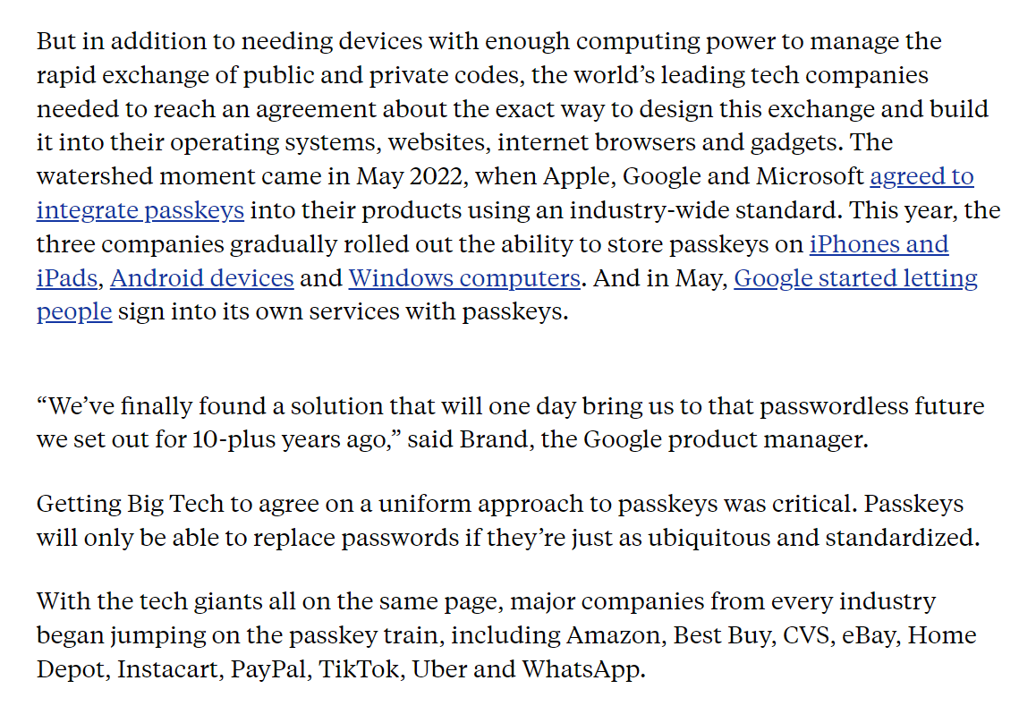ericgeller's tweet photo. Is the death of the password in sight?

2023 was the year that passkeys started to take off, and 2024 will be even bigger.

My new story explains what passkeys are, how they went mainstream this year, and what's ahead for this password killer.

https://t.co/WkB4CU4NlS https://t.co/CcQoD2eXSs