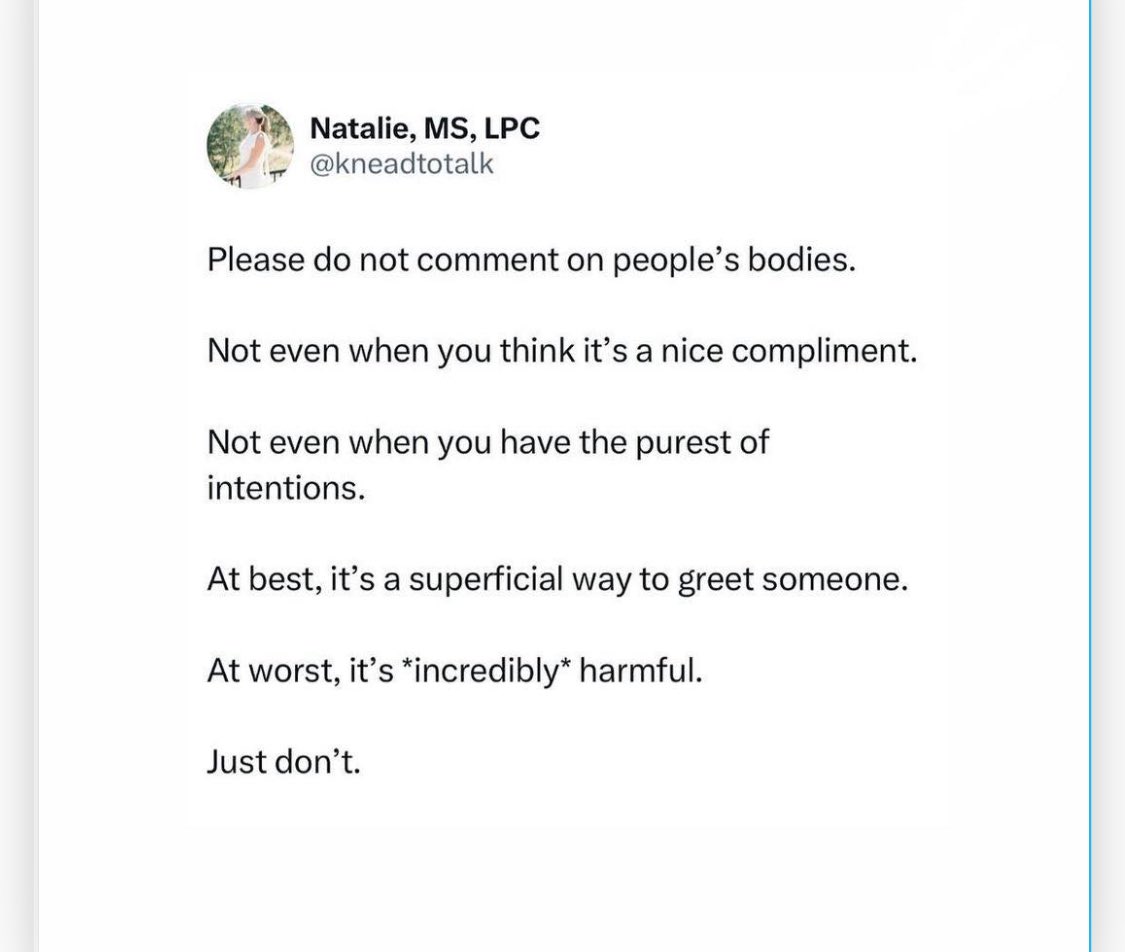 Ontheboldstep's tweet image. To anyone! But especially not to someone with an eating disorder. It’s so harmful