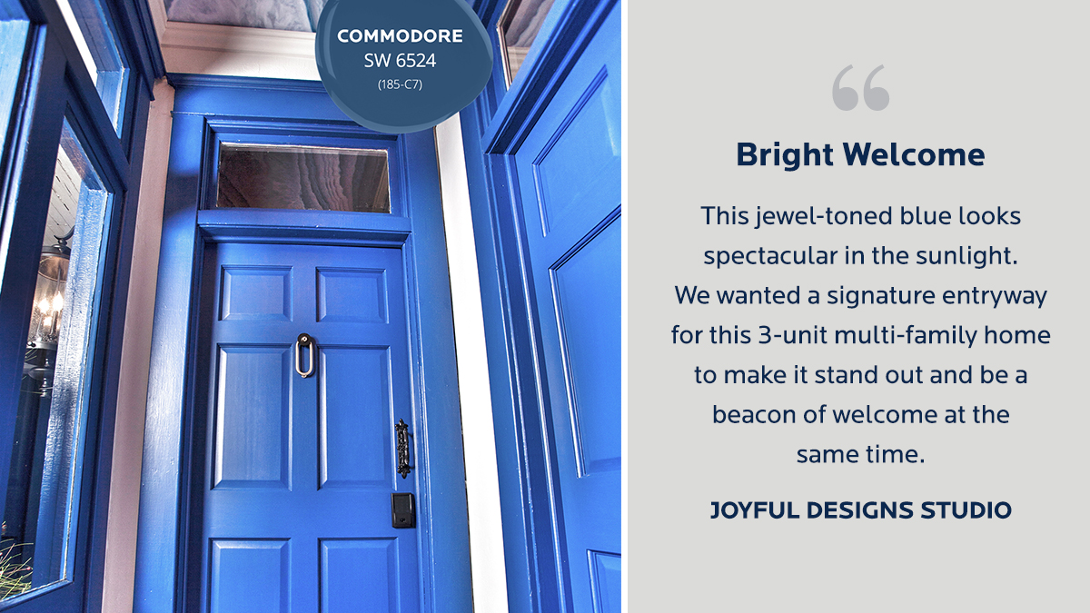 SWDesignPros's tweet image. Step inside and wrap yourself in the calming hue of Commodore SW 6524. Joy Williams (@ JoyfulDesignsStudios on Instagram) used this deep hue to transform this multi-family entryway into a bold and welcoming space.