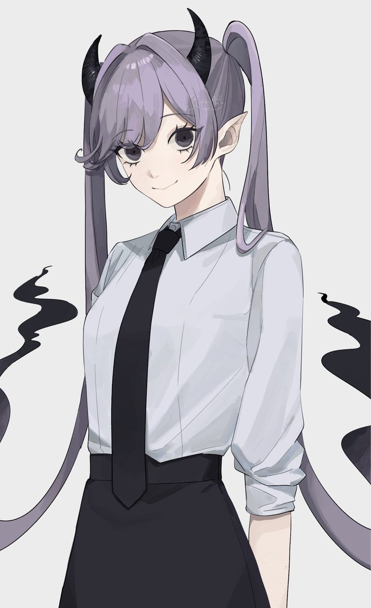 1girl solo necktie horns twintails smile shirt  illustration images