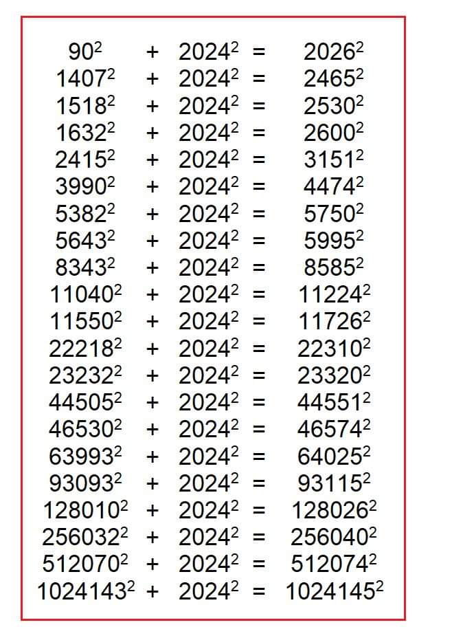 sonukg4india's tweet image. There are 22 #Pythagorean #Triples containing the number 2024, in the table below I have shown only 21 , can anybody #find the missing triple. ?