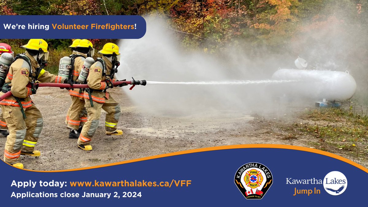 kawarthalakes's tweet photo. Last chance to apply for the @KLFireRescue spring 2024 volunteer firefighter recruitment class. Application closes January 2, 2024! Details: https://t.co/YxYMWMKqJS https://t.co/uJ2spsv03S