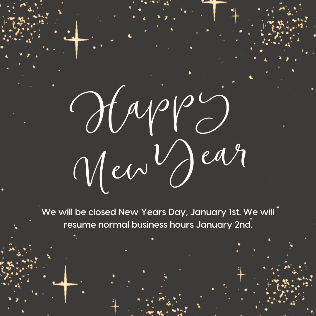 JoeBullardAuto's tweet photo. We hope you have a very happy new year!🎉
We will be closed on Monday, January 1st. We will resume regular business hours Tuesday, January 2nd.
#JoeBullardAuto #HappyNewYear https://t.co/6mZWmX8tyi
