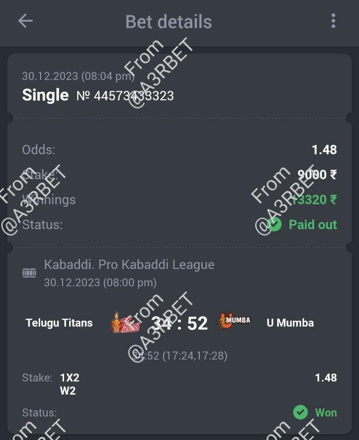 A3RBET's tweet photo. Kabaddi - Pro Kabaddi League

🤼 U Mumba ML ✅
🔖 1.48
💵 10 Units

#GamblingTwitter #SportsBetting #TeamParieur #SportsBet #Betting #FreePicks #A3RBET #SportsBettor

#ProKabaddi #PKL #Kabaddi #ProKabaddiLeague #PKLSeason10 #10PKL #TTvMUM #TeluguTitans

Like + RT https://t.co/46XxD8d1eR