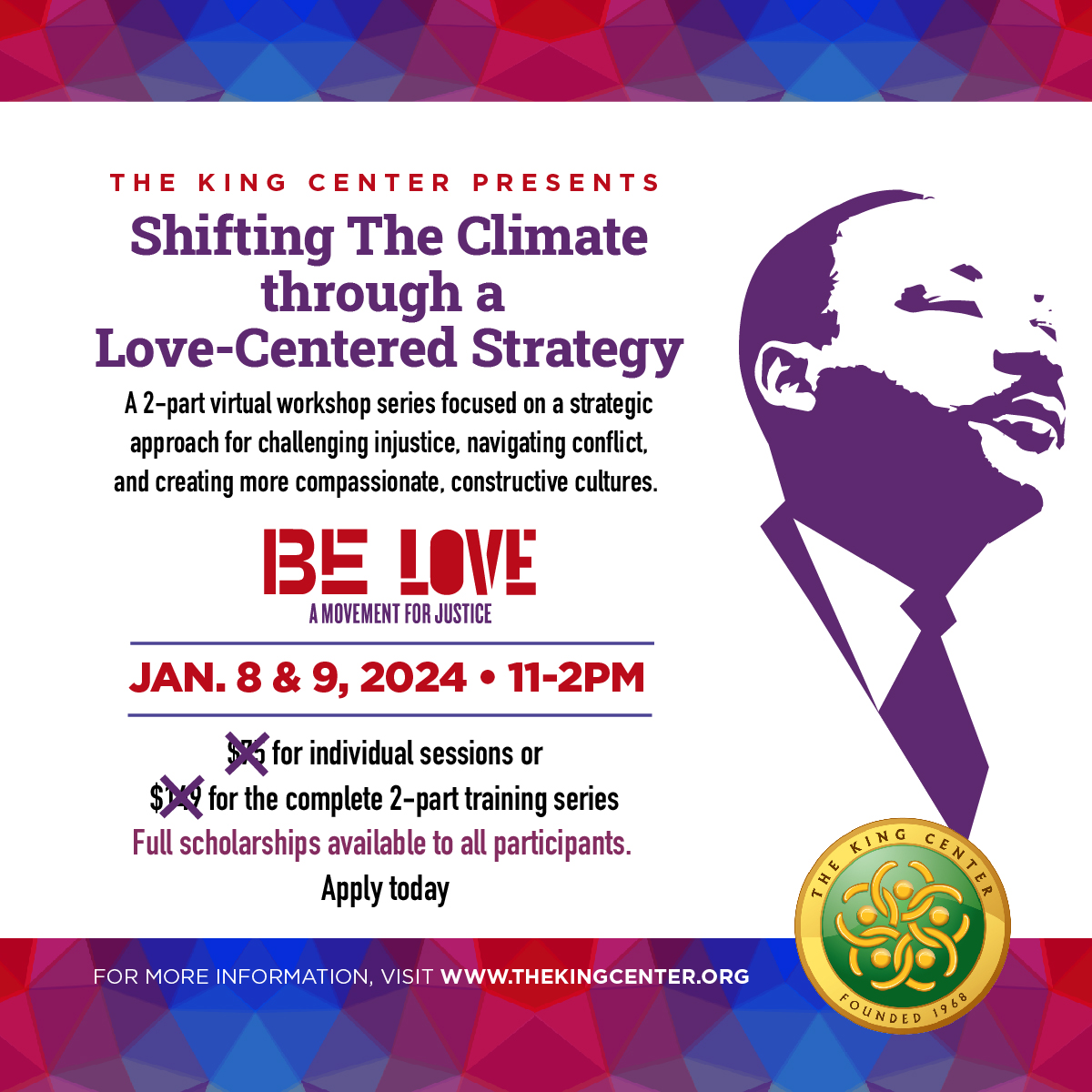 We need a love-centered strategy for doing the critical, transformative work that must be done. Let’s explore that strategy together as a part of #TheKingCenter’s #MLKDay2024 #KHO2024 experiences. Full #scholarships available: thekingcenter.pulse.ly/vt8520bapd