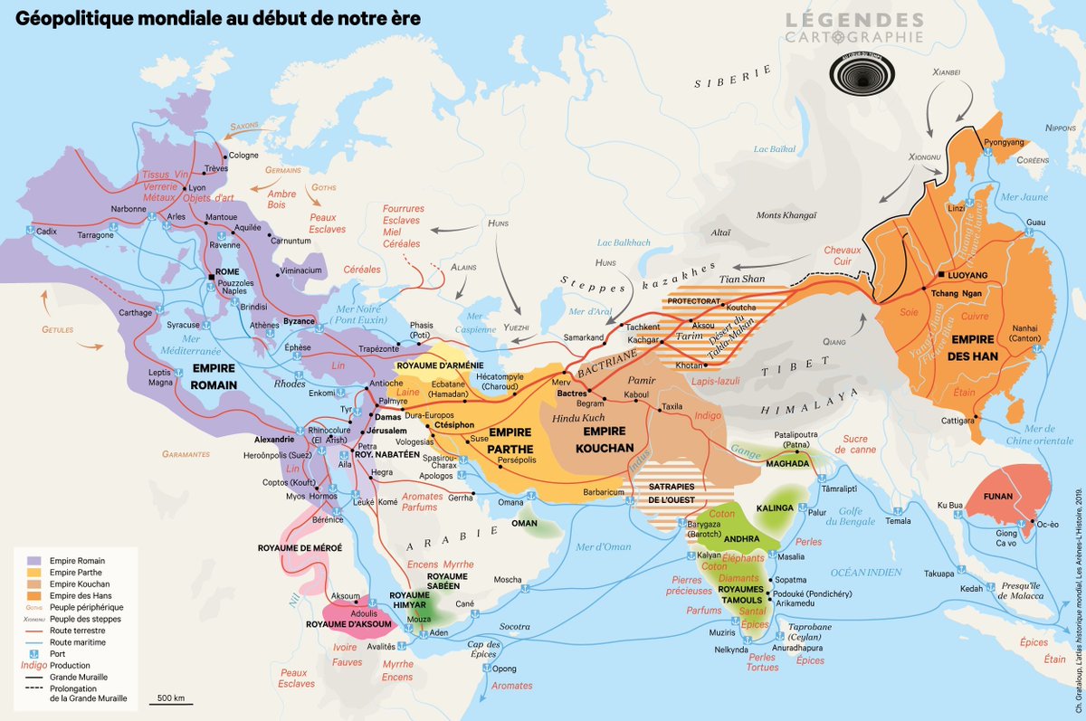 LegendesCarto's tweet photo. Top 3 - Géopolitique mondiale au début de notre ère. C'est l'unique carte de l'antiquité de votre sélection 2023. A demain pour découvrir vos deux cartes préférées. https://t.co/xi3DlG4OYE