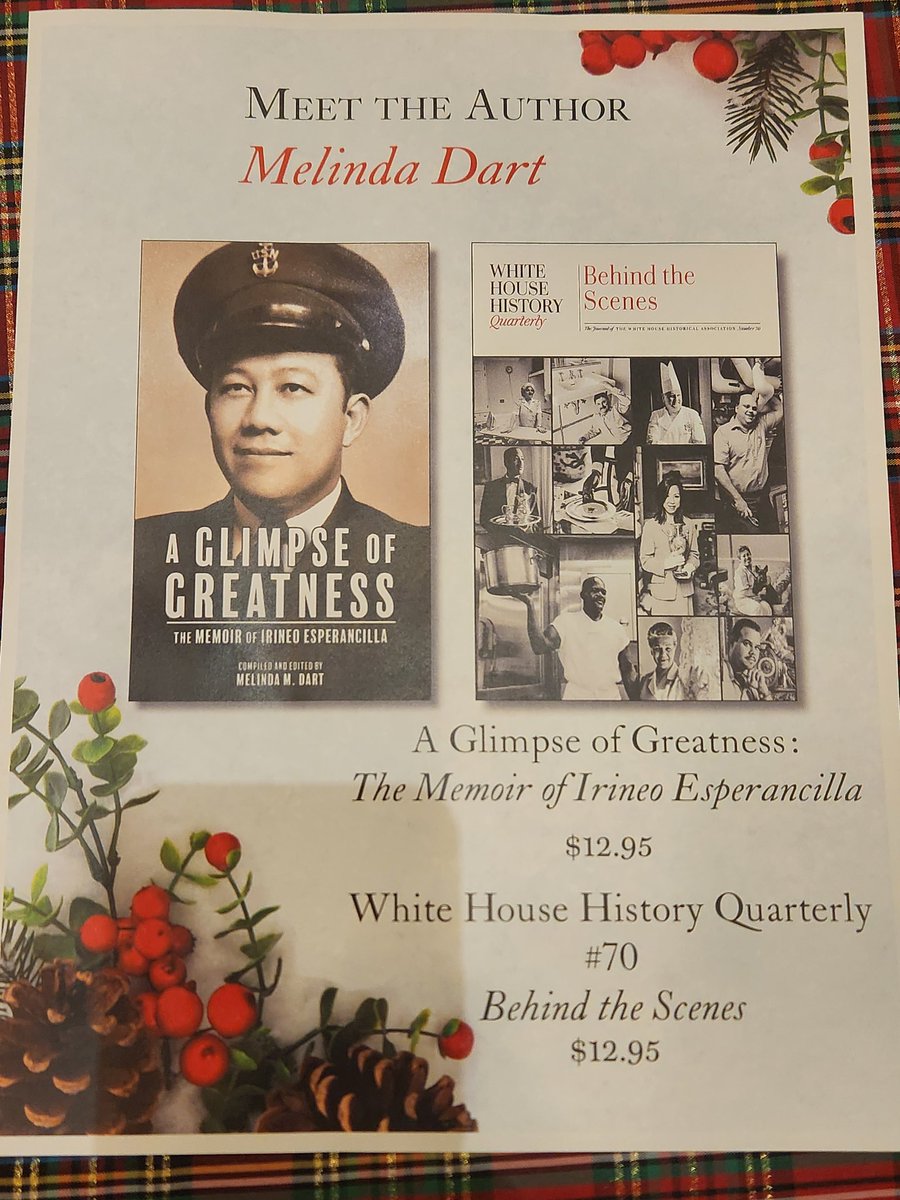 dart_melinda's tweet photo. A highlight of this season was being a part of the White House Historical Assn's Holiday Book Festival! Thank you to @WhiteHouseHstry 
#holidayseason #whitehouse #filipino #USNavy #Veteran #President #History #aglimpseofgreatness  #BooksWorthReading https://t.co/ABKqkMkFO8