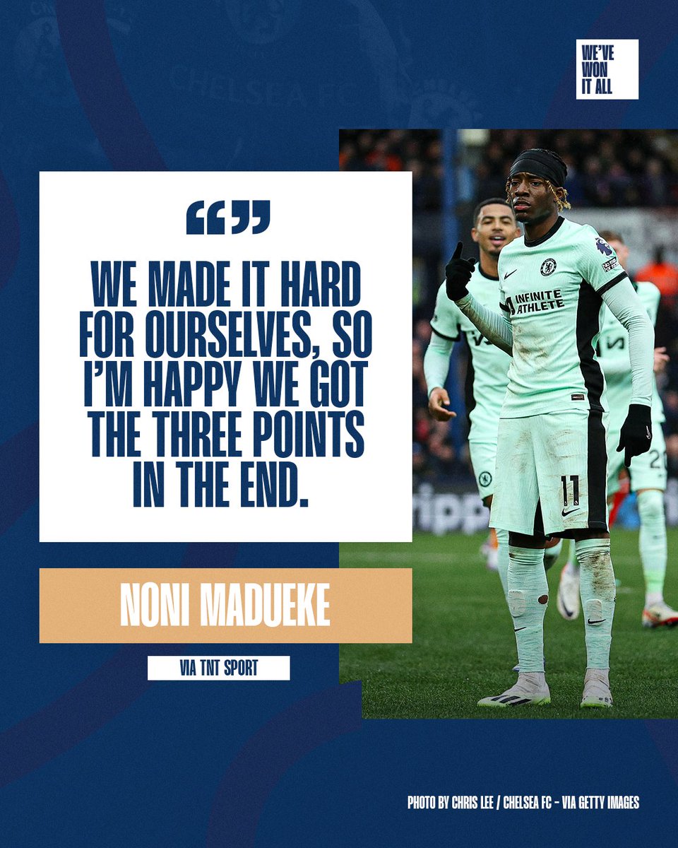 💬 Credit to Luton, they made it tough for Arsenal and Manchester City when they came here and for 70 minutes we dominated. It is a top way to go into the new year. It's about becoming consistent. We are going in the right direction. 🗣️ Noni Maduake #CFC #ChelseaFC