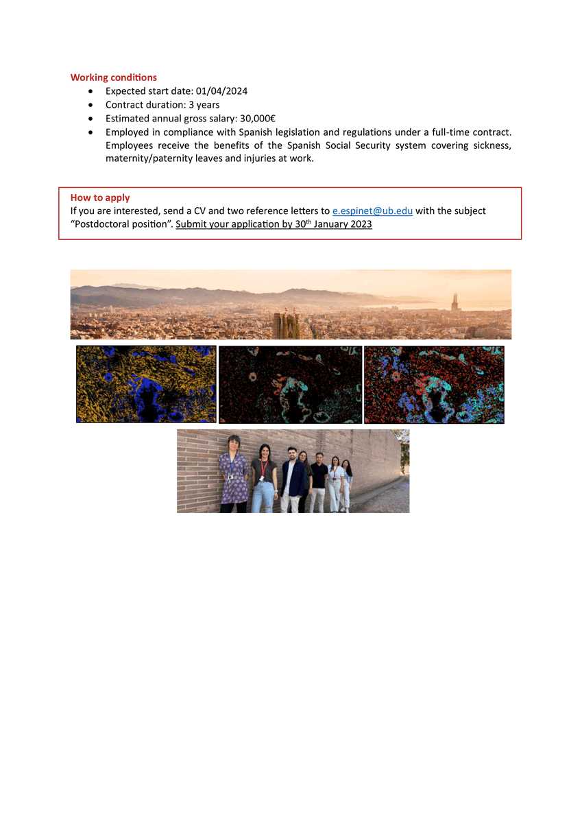 📢 We are hiring!! 👀 If you are looking for a #Postdoc position and would like to join us in beautiful Barcelona, have a look at the offer and apply by 30th of January 👩‍🔬🧑‍🔬☀️
