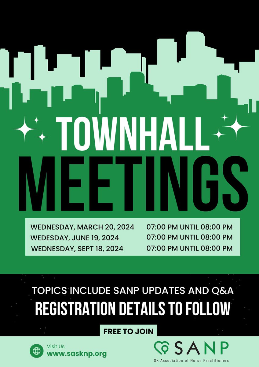 More info and registration details to come! Save the dates for upcoming SANP town hall meetings