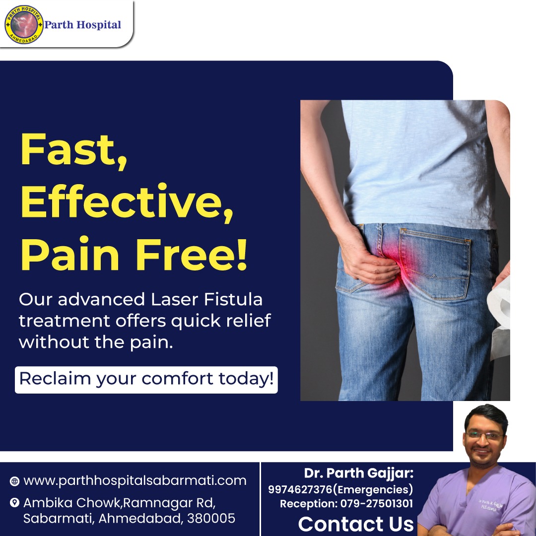 Fast, Effective, Pain-free!
Our advanced Laser Fistula treatment offers quick relief without the pain. Reclaim your comfort today!

#ParthHospital #Discomfort #HealthyLife #ExpertAdvice #FistulaSurgery #LaserTreatment #MinimallyInvasive #SurgeryRecovery #PatientCare #FistulaFree