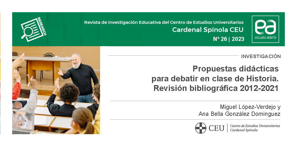 En el siguiente enlace se puede acceder a "Propuestas didácticas para debatir en clase de Historia. Revisión bibliográfica 2021-2021", un artículo de Miguel López-Verdejo y Ana Bella González Domínguez. 
👉🏻ea.ceuandalucia.es/index.php/EA/a…