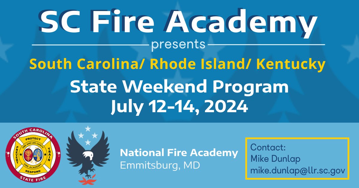 Check out the NINE classes being taught during this summer’s 2024 NFA State weekend.

VISIT: statefire.llr.sc.gov/scfa/pdf/2023/… 

REGISTRATION DEADLINE: May 31, 2024