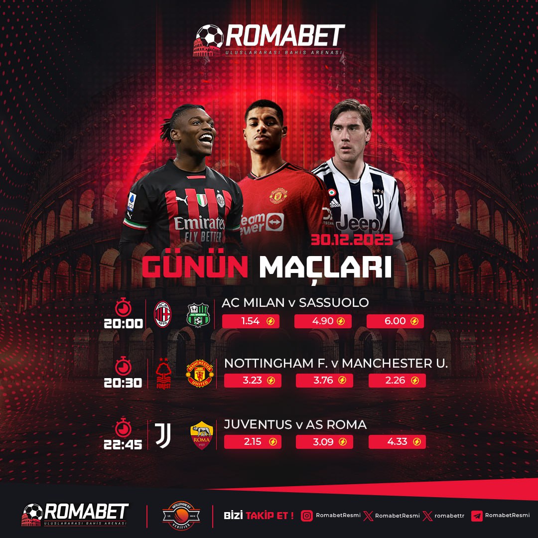 RomabetG's tweet photo. 🔥 #ROMABET'TE GÜNÜN FAVORİ KARŞILAŞMALARI 🔥

⚽ #Milan 🆚 #Sassuolo
⚽ #NottinghamForest 🆚 #MancherterUnited
⚽ #Juventus 🆚 #Roma

💰 Kripto ile 1.000.000'ye Kadar
💰 Çekim İmkanı!

#freespin #slot #denemebonusu #fenerbahçegalatasaray Suud TFF Başkanı Ali Koç Nuri Şahin https://t.co/UJNUN2Jmgc