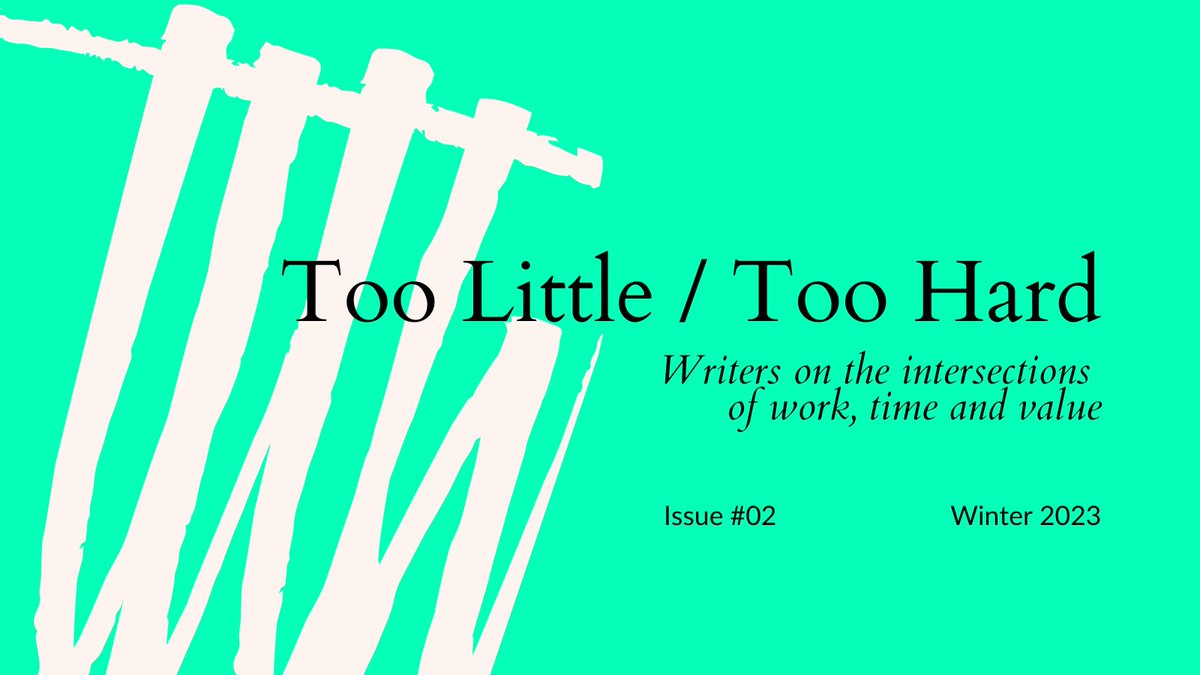 Exciting! Issue 2 of Too Little / Too Hard is out now 👀

Read here: tlth.co.uk/tlth2

Featuring six new articles from:

Sanah Ahsan
Rachael Allen
Julia Bell 
Andrea Brady
Anamik Saha
Lara Williams
