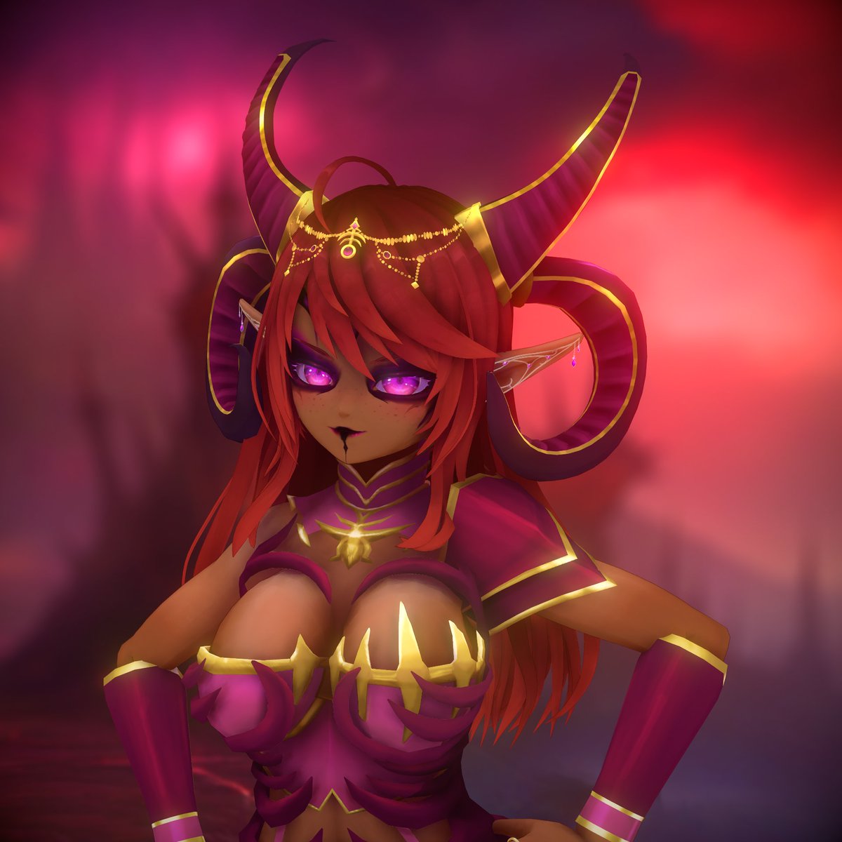 LaurArt_UK's tweet image. Now that @aliciaxlifeVT is putting out Warhammer vids, I wanted to share the outfit I built for her earlier in the year! 😈✨

We based the design around Slaanesh &amp;amp; chaos mommy vibes~

Thanks to @circuitcathy for weighting all the outfit parts!

#vtuber #3dmodeling