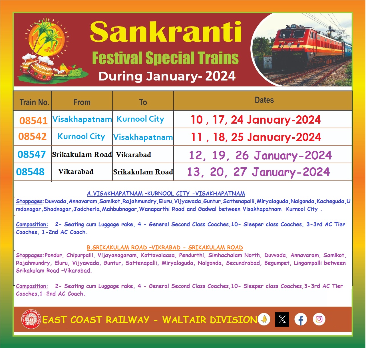 Image Sankranti Festival Special Trains 2024