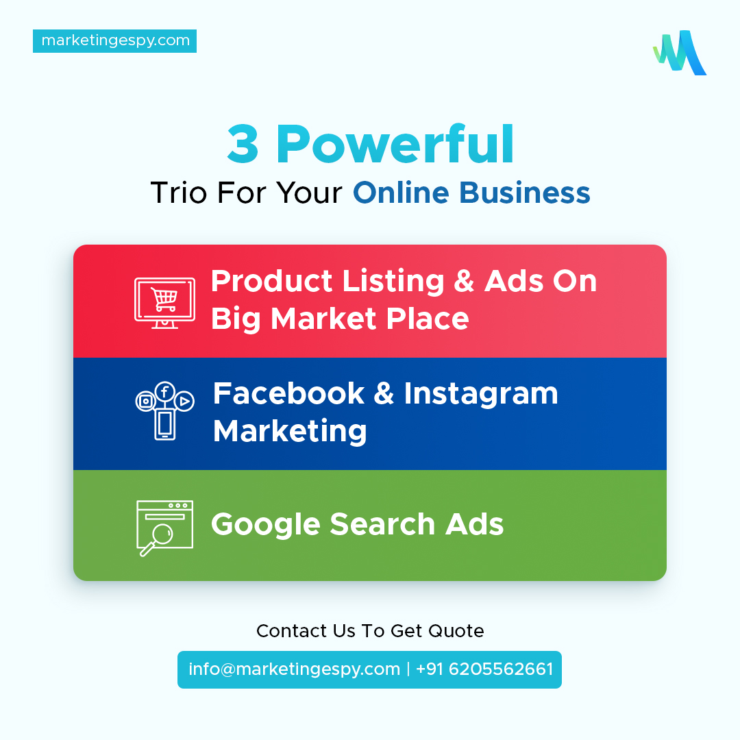 Reach your #onlinebusiness goals with the winning combination of #ProductListings on major marketplaces, #Facebook &amp; #InstagramAds, and #GoogleSearchAds. 🏆 Let's dominate the #digital space with #MarketingEspy. Contact us today to learn more

 #digitalmediamarketingagency #ads