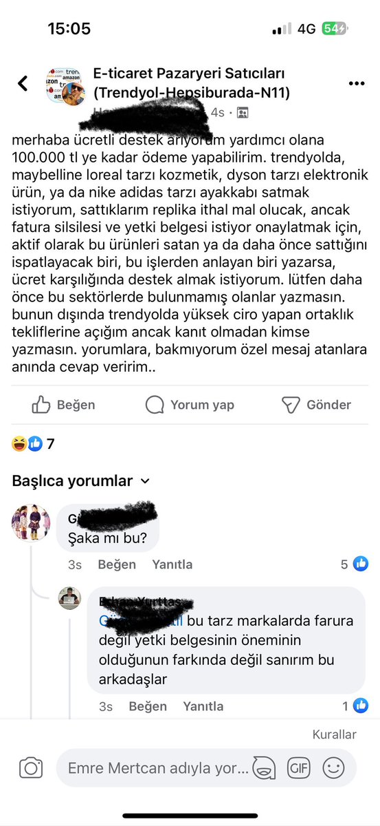 Adam Trendyolda sahte ürün satmak istediğini ve yetki belgesi/fatura temin edecek bilgilerini aradığını söylüyor. Hiç utanma, gizleme çabası da yok. Pes artık