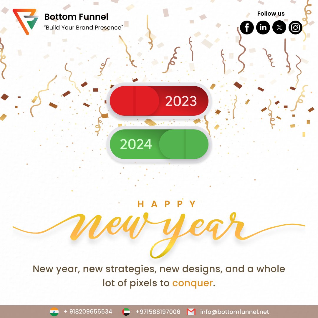 BottomFunnel's tweet photo. Happy New Year!
Are you ready to enhance your online presence in 2024?
Let's code our way to the brand’s success, design our way out of challenges, and upgrade our dreams! Cheers to the vibes of virality!

#NewYear2024 #celebrations #webdevelopment #DigitalMarketing #bottomfunnel https://t.co/Sok0sd2vw2
