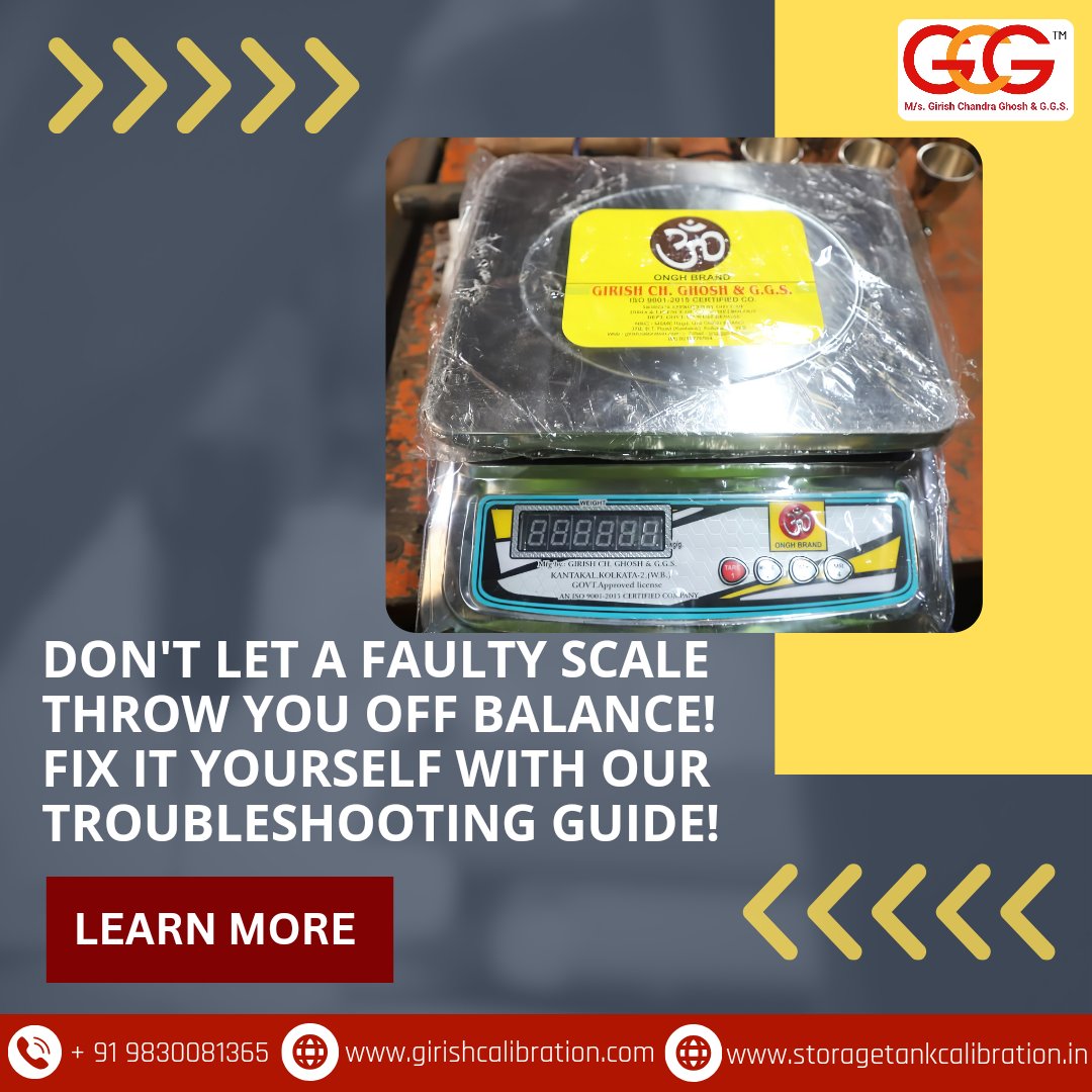 Unbalanced readings? Stop the frustration! Our ultimate troubleshooting guide has all the tricks to get your scale singing again. No more weight-related worries! Learn more: bit.ly/3tCuMqC #digitalscale #troubleshooting #GirishCalibration #GirishChandraGhosh