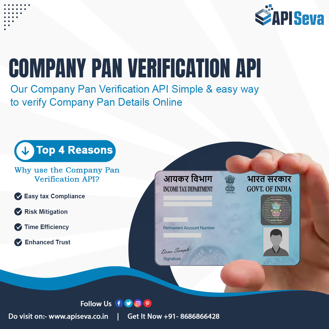 ApiSeva's tweet image. API SEVA Provide Company Pan Verification Very Simple with just one click with Company Pan Verification API and Get All the Benefits of Company Pan Verification API.
Free Demo Call - 8686866428
Visit Here -: apiseva.co.in/company-pan-ve…
#panverification #panverificationapi