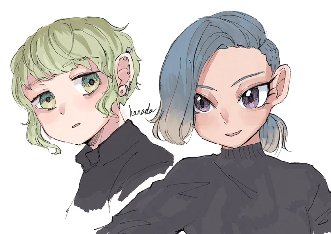 擬人化キキョウとアザミ色つけた