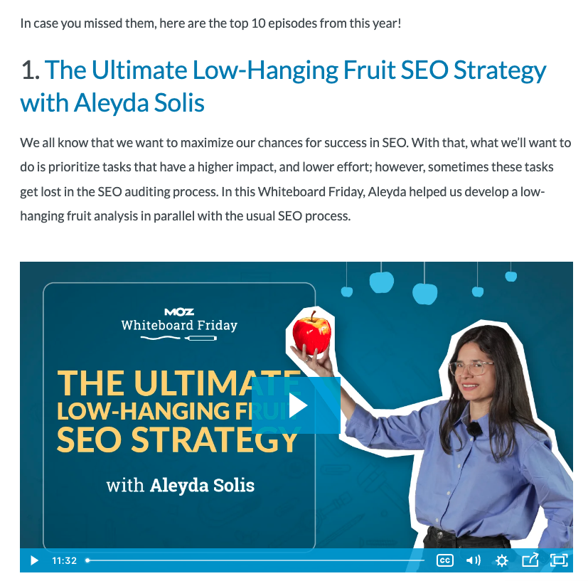 Congratulations to <a href="/aleyda/">Aleyda Solis 🕊️</a> for your Whiteboard Friday  at <a href="/Moz/">Moz</a> and for being one of the Whiteboard Fridays that significantly impacted the SEO industry in 2023 moz.com/blog/best-of-w…