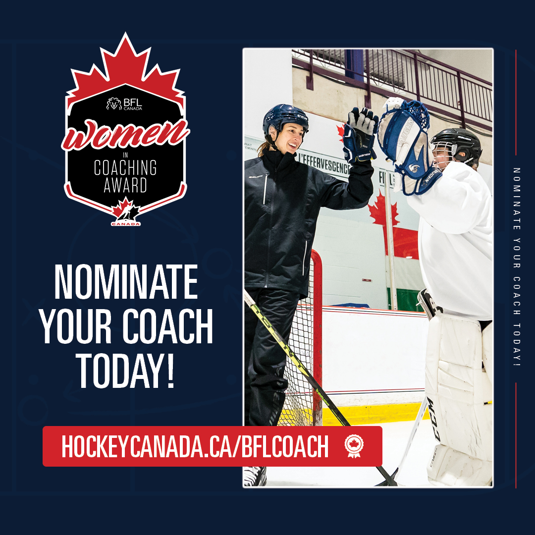 HockeyCanada's tweet photo. On National Girls &amp; Women in Sports Day, nominate an exceptional coach in your community for a @BFLCANADA Women in Coaching Award! 🎉

Pour la Journée nationale des filles et des femmes dans le sport, proposez une candidature pour un Prix des entraîneuses BFL CANADA! 🎉

#NGWSD
