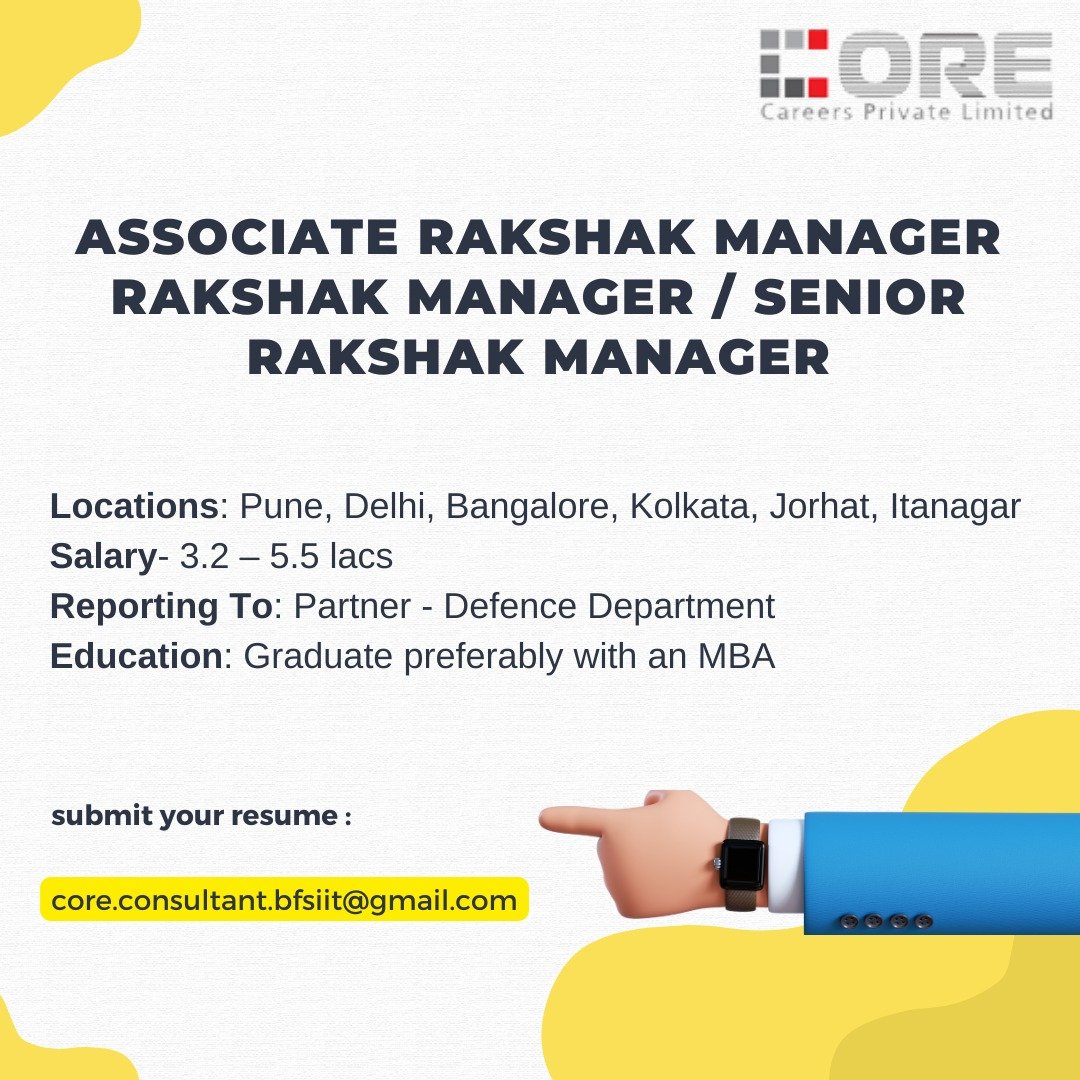 APPLY NOW!

#rakshakmanager #seniormanager #associatemanager #corecareers #defencedepartment