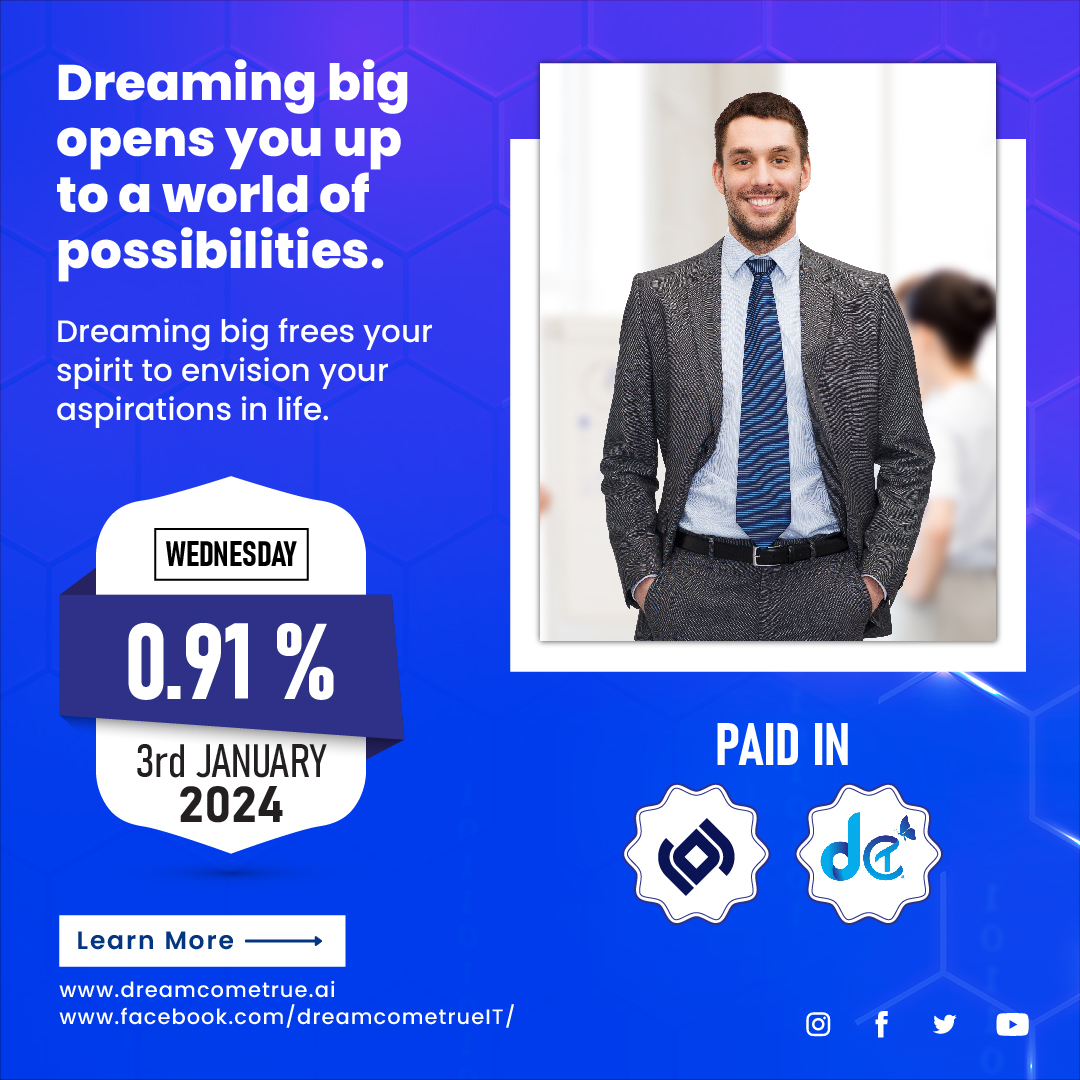 Dreaming big opens you up to a world of possibilities

Dreaming big frees your spirit to envision your aspirations in life. It unlocks a realm of possibilities and empowers you to set achievable goals.
visit us at dreamcometrue.ai