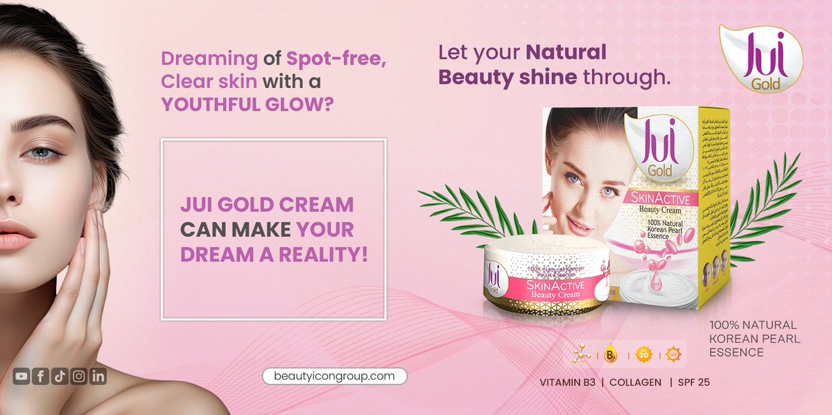 juigoldcream's tweet photo. Say goodbye to dullness and hello to a radiant, youthful glow! Jui Gold Beauty Cream is enriched with natural ingredients and powerful actives known for their brightening and anti-ageing properties. This revolutionary formula helps:
#Jui #JuiGold #JuiCream #sundamage #brightening https://t.co/F71vZF4qhP