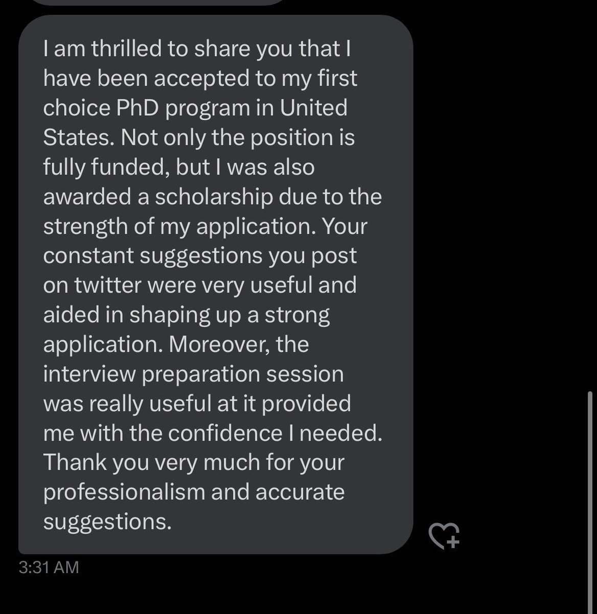 Sanya Jain - Your Grad Coach (@yourgradcoach) on Twitter photo "You have been admitted to a fully funded PhD program with a scholarship" ๐๐๐๐๐๐๐๐๐๐
That's what my mentee woke up to.
PhD in the United States ๐บ๐ธ
Fully funded + scholarship ๐ฐ๐ฐ๐ฐ
So glad that I could prepare them for the interview!โจโจ
Retweet if you want this๐ "You have been admitted to a fully funded PhD program with a scholarship" ๐๐๐๐๐๐๐๐๐๐
That's what my mentee woke up to.
PhD in the United States ๐บ๐ธ
Fully funded + scholarship ๐ฐ๐ฐ๐ฐ
So glad that I could prepare them for the interview!โจโจ
Retweet if you want this๐