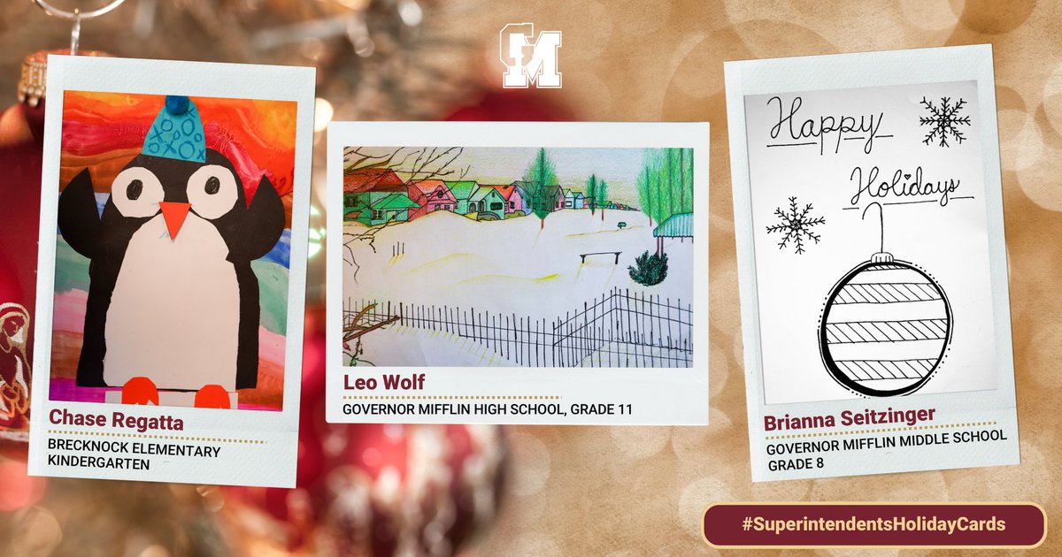 We're almost at the end of our #SuperintendentsHolidayCards series! Today's art comes to us from Chase Regatta, Leo Wolf, and Brianna Seitzinger. We've got some amazing artists in #MustangNation!