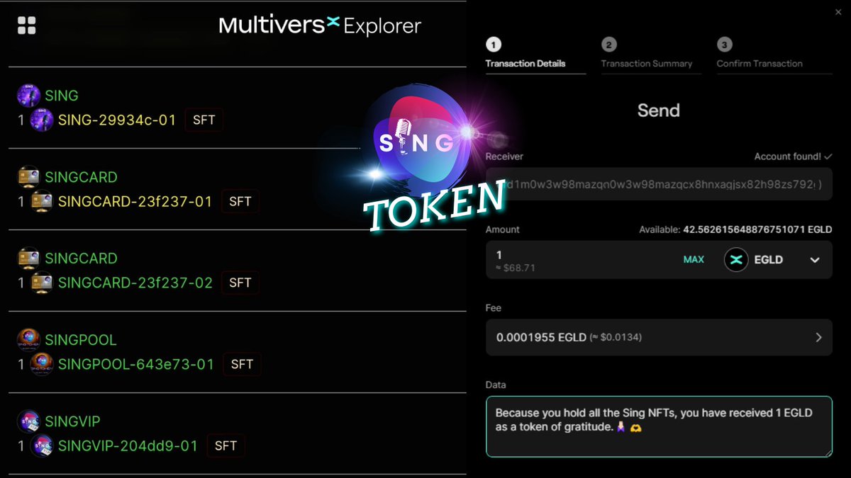 Sing Token ποΈ (@trupasing) on Twitter photo π₯Some wallets received the following message today: "Because you hold all Sing NFTs, you have received 1 EGLD as a token of gratitude.ππ»π«Ά"
#NFTCommunity #Gratitude #EGLDReward #TokenAppreciation #SingNFTs #SingToken #MultiversX π₯Some wallets received the following message today: "Because you hold all Sing NFTs, you have received 1 EGLD as a token of gratitude.ππ»π«Ά"
#NFTCommunity #Gratitude #EGLDReward #TokenAppreciation #SingNFTs #SingToken #MultiversX