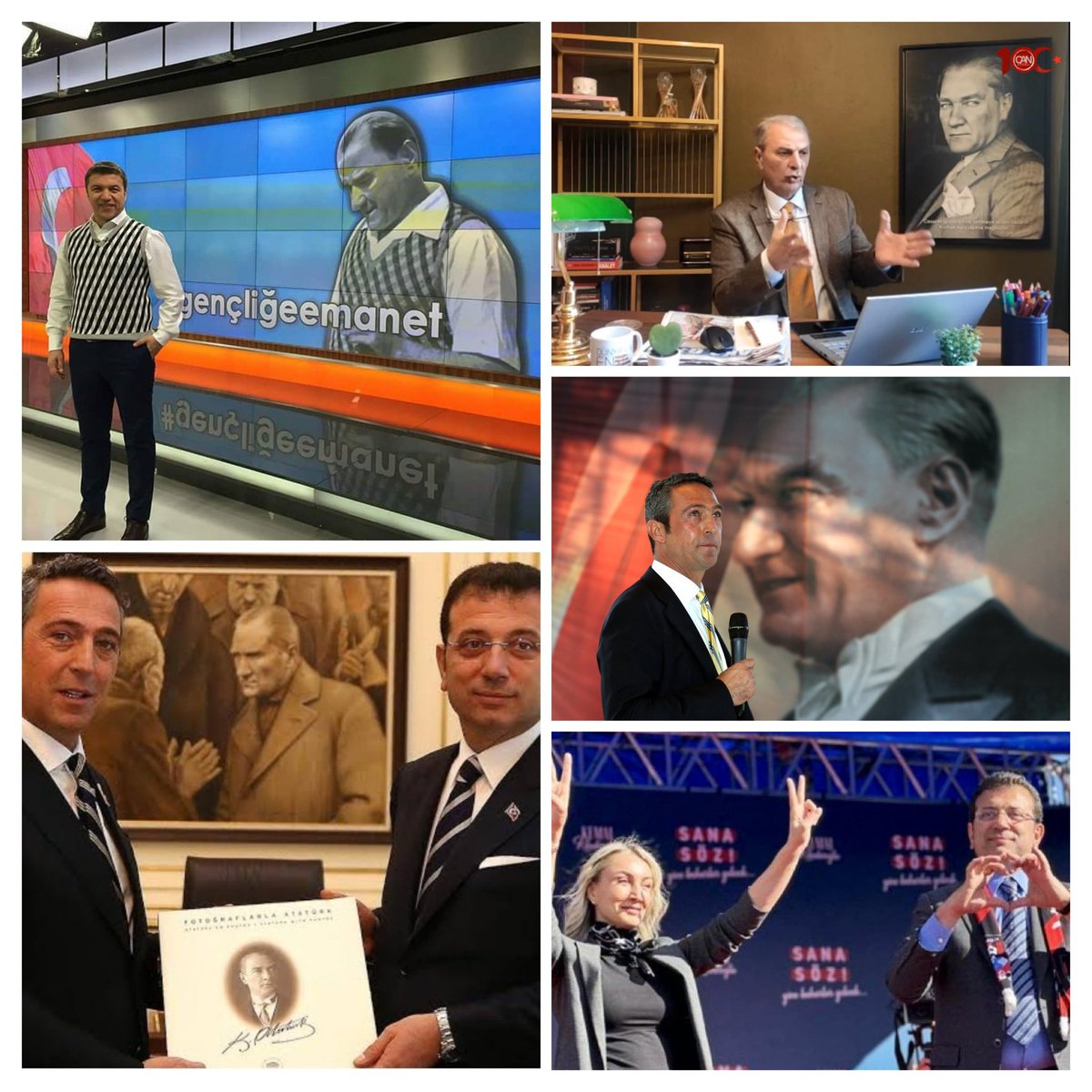 Köşeye sıkışan,
Atatürk'e sarılıyor!

Şehit babasına hakaret et, daha büyük Atatürk portresi as.

Karını tekme tokat döv, Atatürk süveteri giy.

PKK destekçilerine selam çak, Atatürk portresi önünde poz ver.

Arabistan'da maç düzenle "Araplar Atatürk'e izin vermedi." diye ağla...