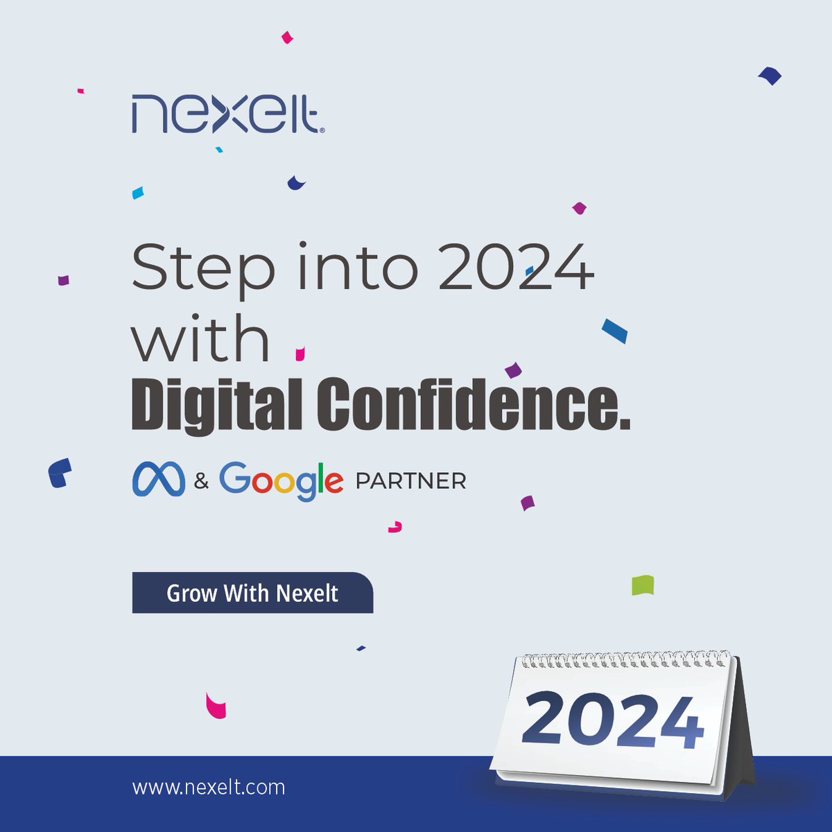 nexeltdigital's tweet photo. Stepping boldly into 2024 with digital confidence! 🚀✨ 

Let Nexelt be your guide on this exciting journey of innovation and success. Embrace the future with assurance and drive. 🌐💼 

#DigitalConfidence #NewBeginnings #googlepartner #metapartner #newyear #nexeltdigital https://t.co/QSxvnM0dzr