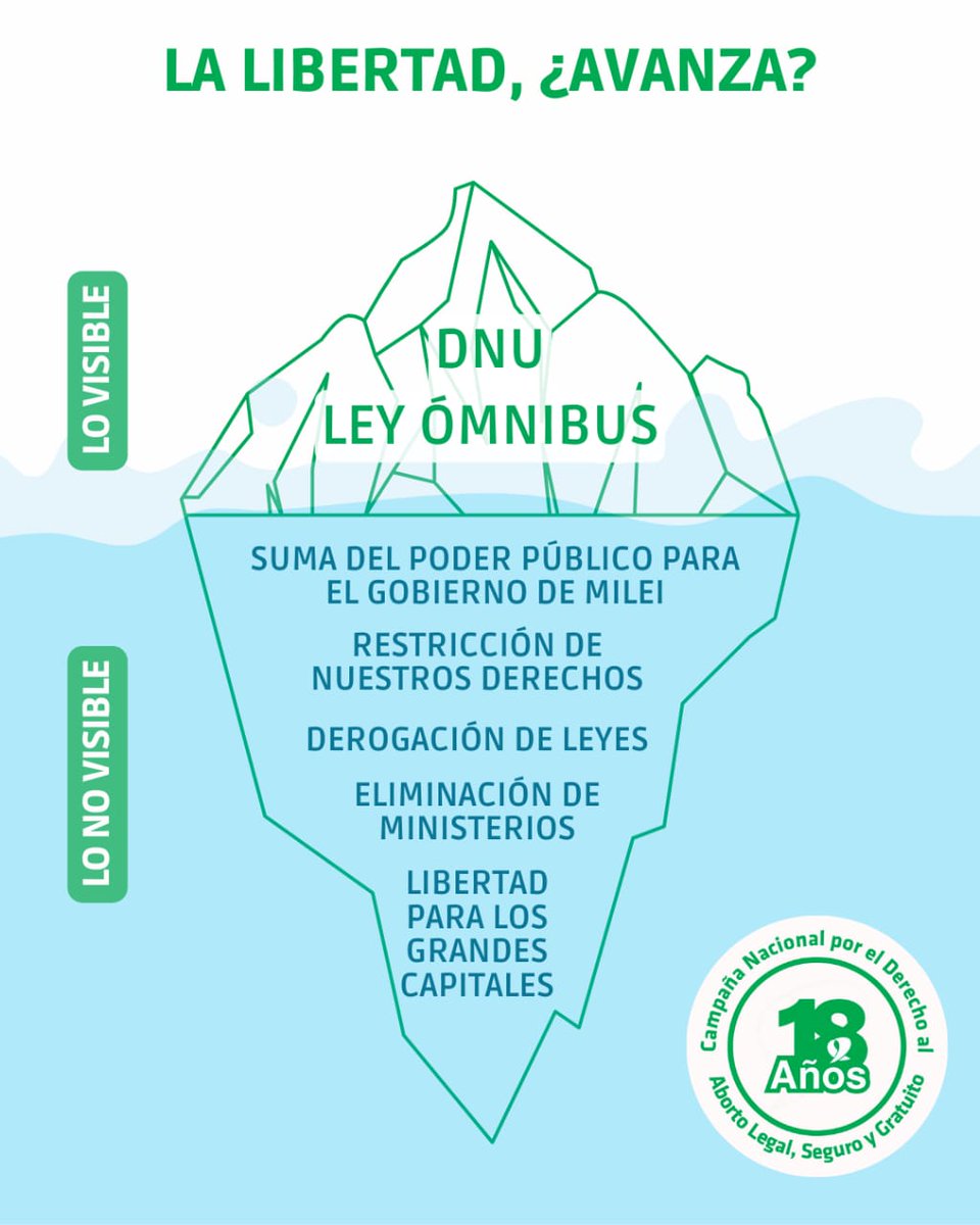 CampAbortoLegal's tweet photo. Milei impulsa medidas de "reconstrucción y reordenamiento" pero eso es solo la punta del iceberg. Buscan, por medio de DNU y  Ley Ómnibus, la derogación de leyes que tendrán como consecuencia la pérdida de derechos.
#3AñosAbortoLegal 
#SinDerechosNoHayLibertad https://t.co/C4ibpdqv7Q