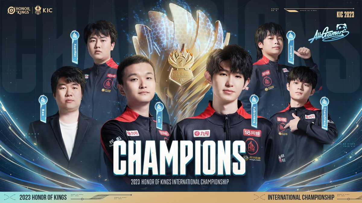 HoKEsports's tweet photo. 🏆 A moment of glory! Heartfelt congratulations to AG (Chengdu, China) for emerging as the undisputed champion of KIC2023. A spectacular journey, a well-deserved victory! 🎮🌟 #KIC2023 #HonorofKings https://t.co/5irOh5vMSh