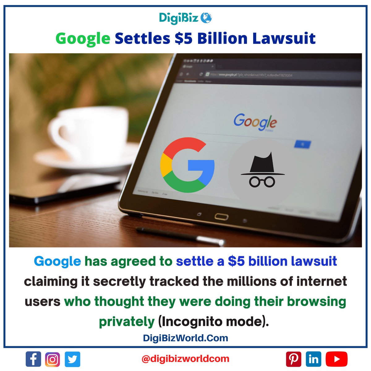 DigiBizWorldCom's tweet image. The object of the #lawsuit was the &quot;incognito&quot; mode on Google&apos;s Chrome browser that the plaintiffs said gave users a false sense that what they were surfing online was not being tracked by the tech firm. 

#DigiBizWorld #Google #incognito #browser #Chrome #privatemode