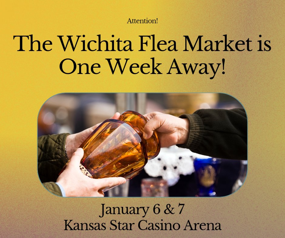 Only 1 week away from the Wichita Flea Market  in the Kansas Star Casino Arena! Shop small through 200 local and regional vendor booths with antiques, vintage items, collectables, crafts, jewelry, vinyl records, comics, toys, tasty treats and so much more!