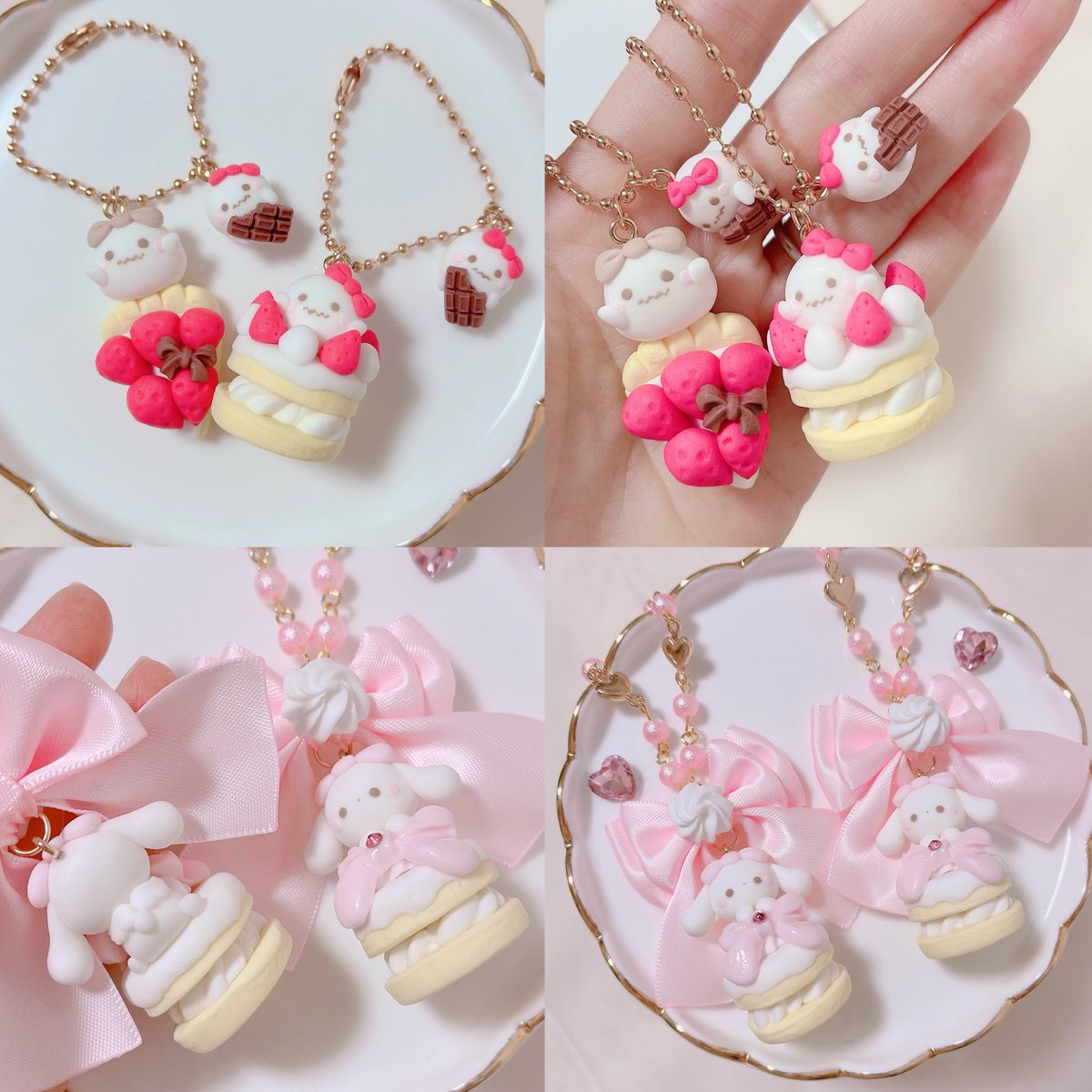 sugary_haruru's tweet photo. ばけろんボールチェーン👻
タルト，いちごケーキ
しゅがうさケーキバッグチャーム🐰 https://t.co/PjQJcNHd0X
