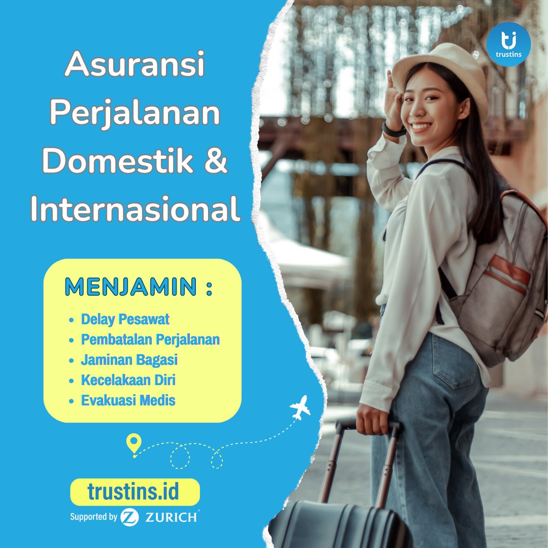 trustinsid's tweet photo. Pentingnya Asuransi Perjalanan baik perjalanan domestik dan internasional dengan jaminan perlindungan:
- Delay Pesawat
- Pembatalan Perjalanan
- Perlindungan Bagasi
- Kecelakaan diri
- Evakuasi Medis
Hubungi WA. 08567007672
#Asuransiperjalanan #travelinsurance #zurich https://t.co/PfUPZncshO