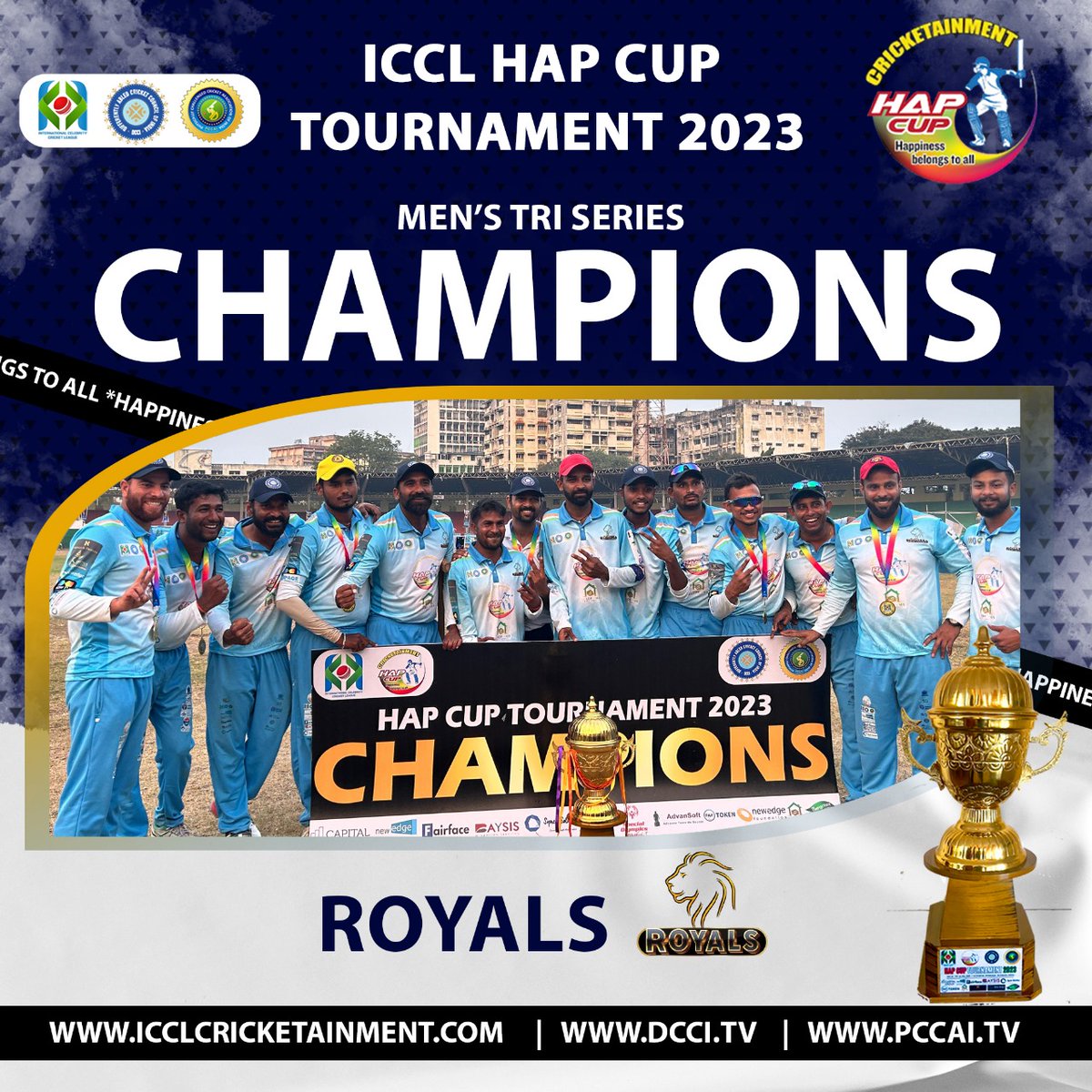 ICCLCRICKET's tweet photo. Royals rule! At the end they are the champions
Absolutely π― cricket π over the tournament
They won by 8 wickets in an awesome match. π
#HAPCUPChampions #HAPCUP2023 #ICCl #CRICKETAINMENT #cricketlover #cricketmatch
@BCCI
@ICC
@HapTournament https://t.co/iqd4deWmZi