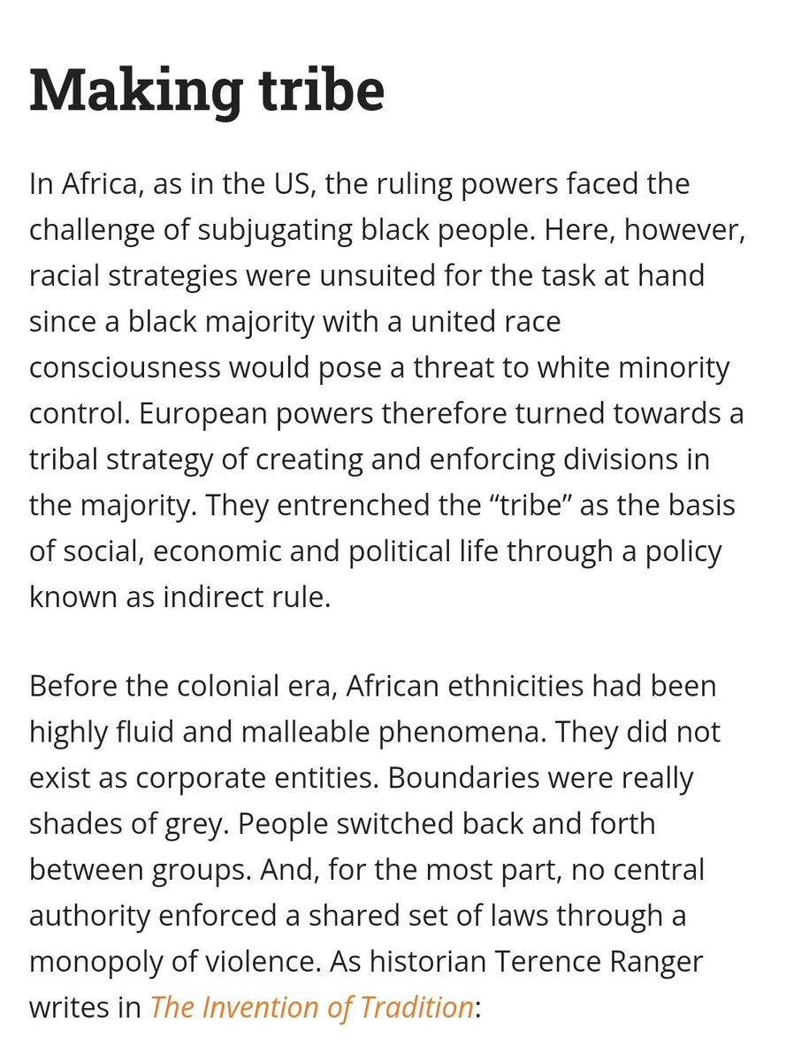 Tribalism and ethnicism is a colonial strategy. It is unAfrican. The white power structure created tribalism for the purposes of dividing Africans - creating separate units and elevating certain units above others. The end result has been Africans first viewing themselves as…