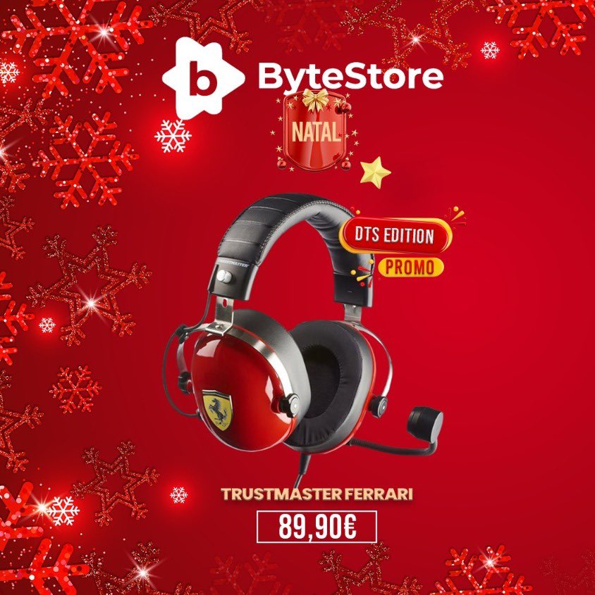 🔥Campanha Natal🔥
🚨Aproveita, últimos dias!🚨
Headset Thrustmaster T. Racing Scuderia Ferrari.
Tecnologia DTS; Confortável, com cancelamento de ruído, estável e poderoso.

Link bytestore.pt/product/headse…